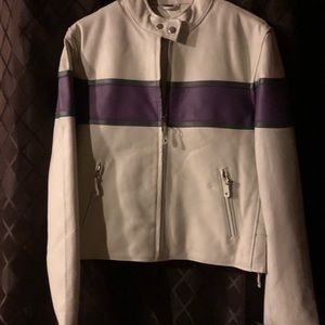 Woman’s white and purple leather jacket with liner